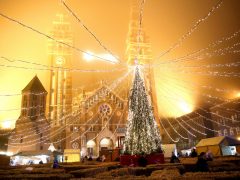 Szeged, gólyalábasok, ünnepi fény, Dóm tér, adventi vásár, Kárász utca, díszkivilágítás, Dugonics tér, fényvillamos