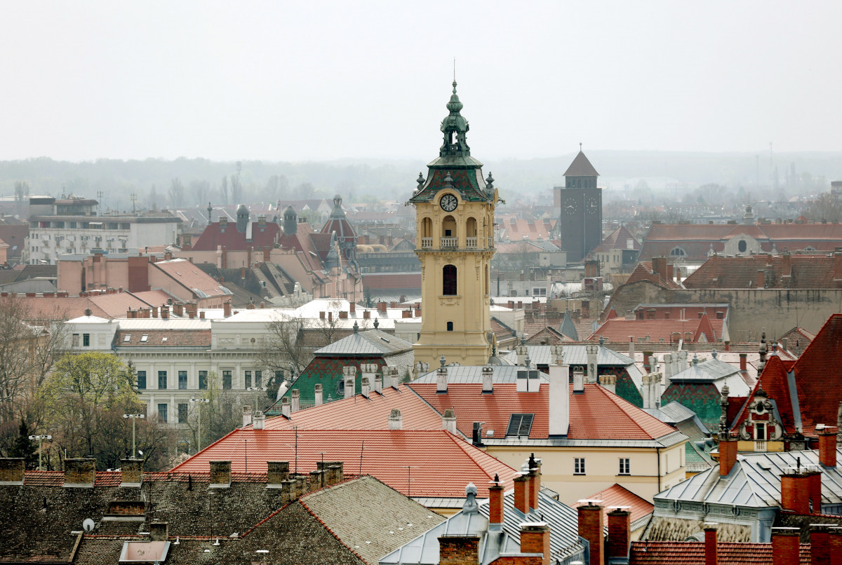 Szeged, Szent István tér, víztorony, látkép, belváros, városháza